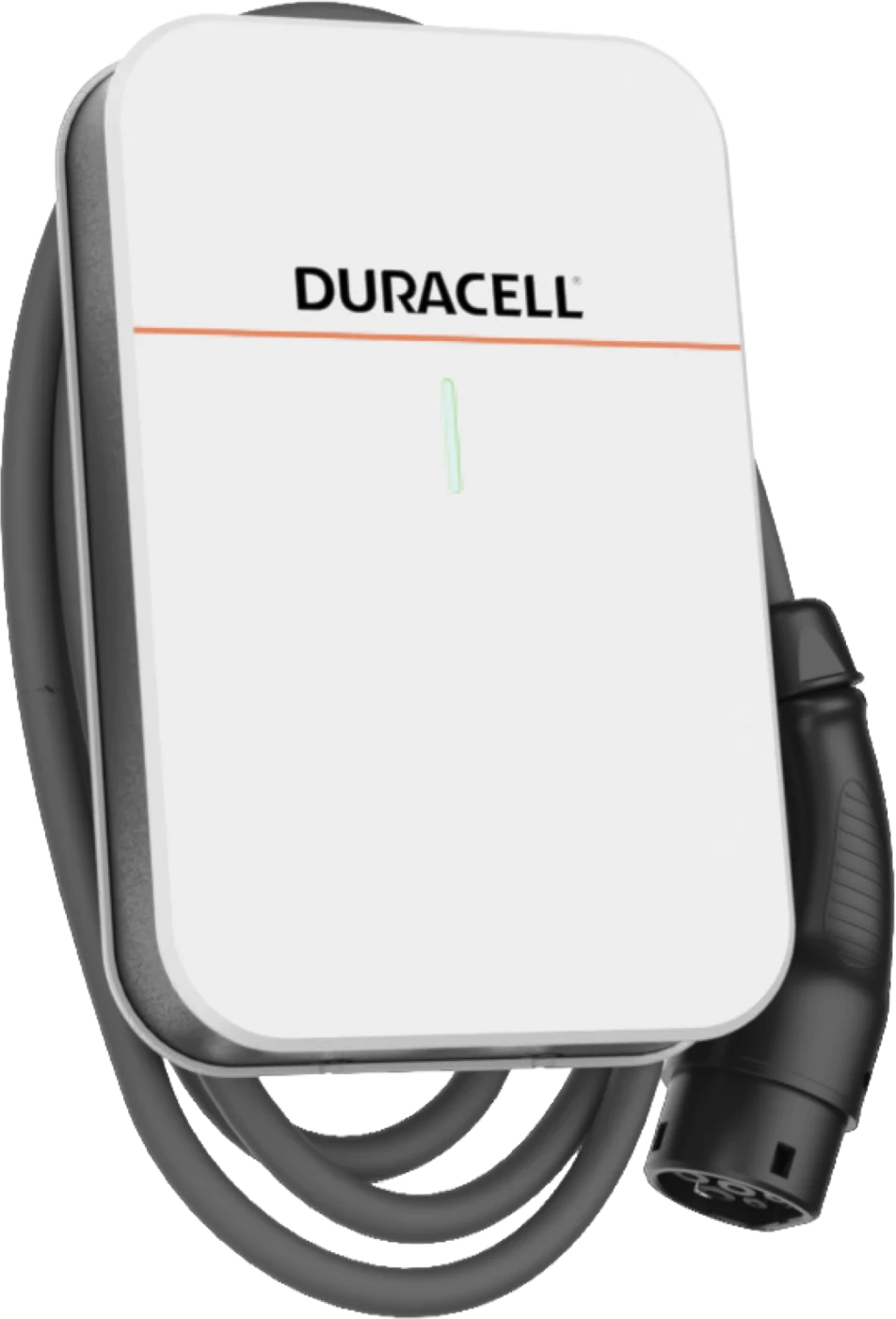 The DuraCharger EV charger with its cable coiled